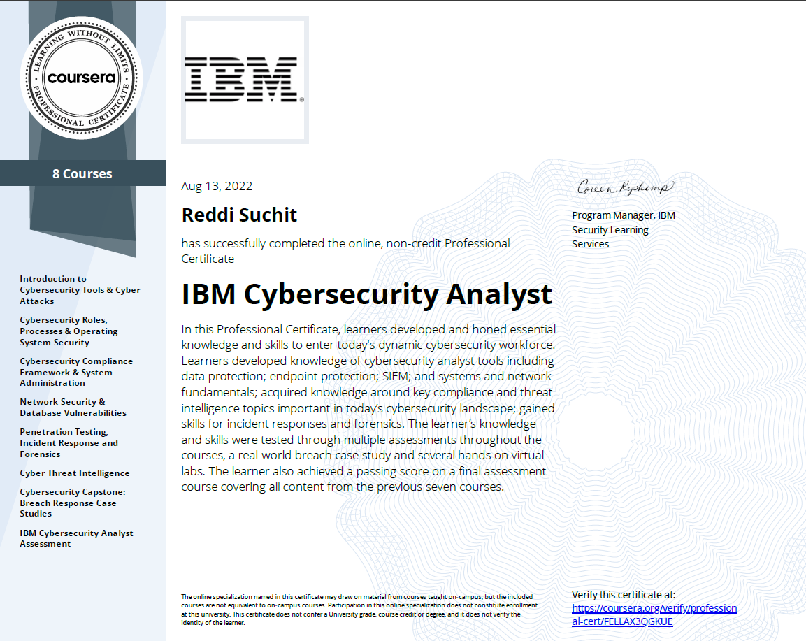 image of IBM certificate