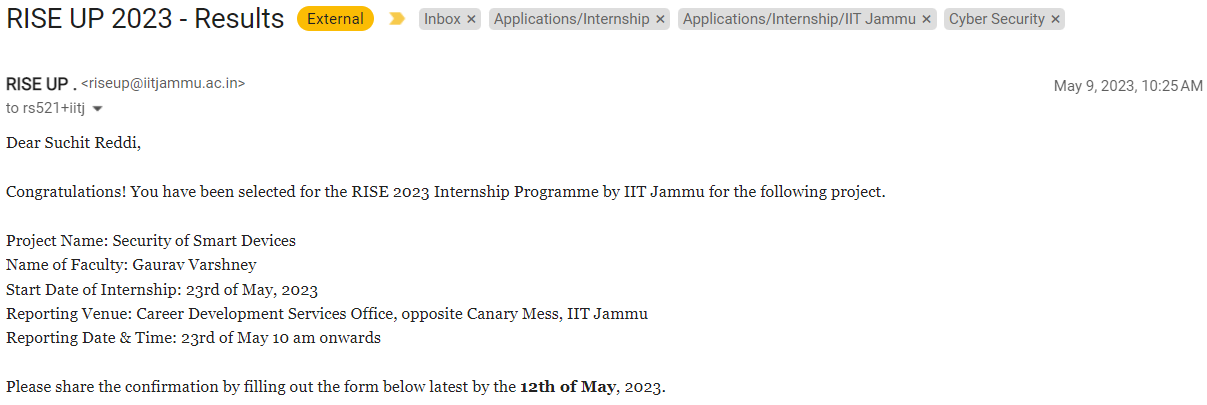 IIT Jammu RISE-UP internship